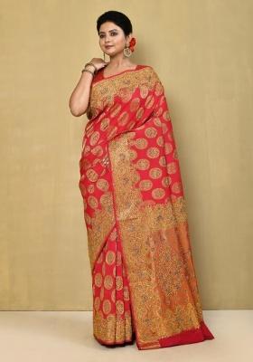 Red Embroidered Pure Silk Saree Set