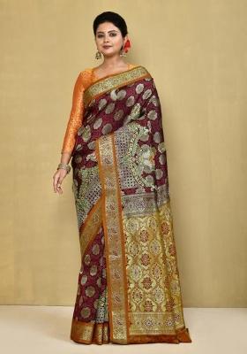 Red Embroidered Pure Silk Saree Set