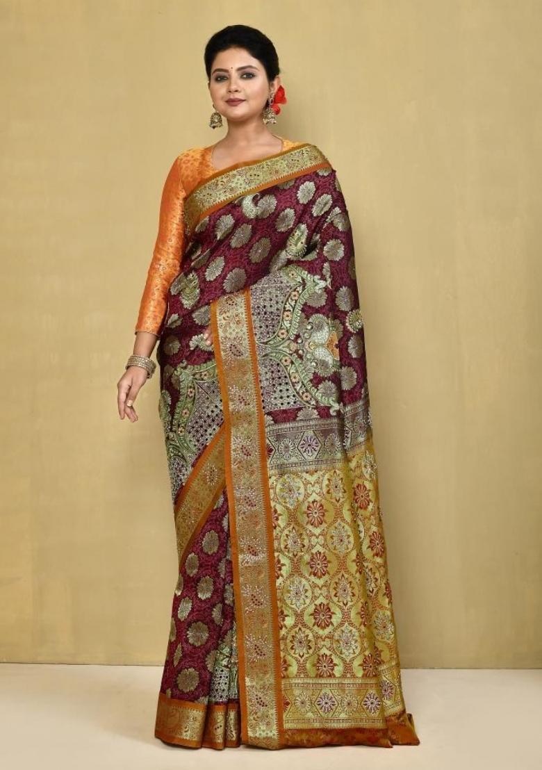 Red Embroidered Pure Silk Saree Set