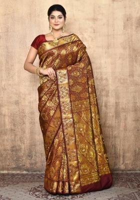 Red Embroidered Pure Silk Saree Set