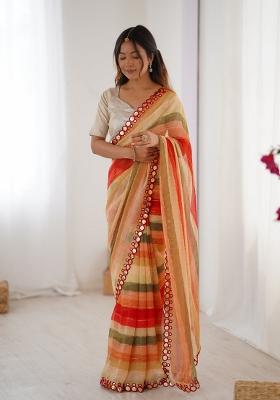 Red Printed Heavy Smooth Chiffon Saree Set