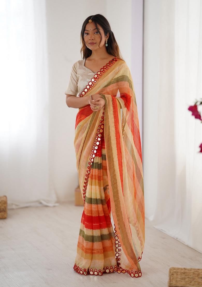 Red Printed Heavy Smooth Chiffon Saree Set