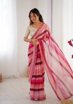 Pink Printed Heavy Smooth Chiffon Saree Set