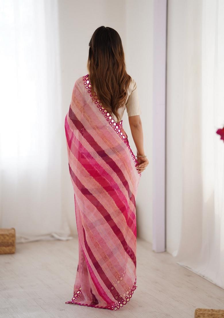 Pink Printed Heavy Smooth Chiffon Saree Set