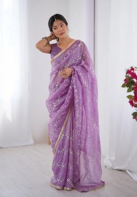 Onion Pink Embroidered Heavy Smooth Gold Crush Fabric Saree Set