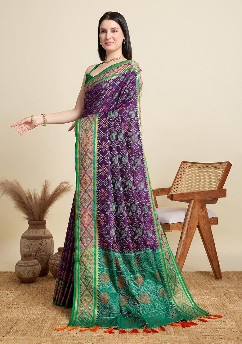 Purple Weaving Work Patola Silk Saree Set