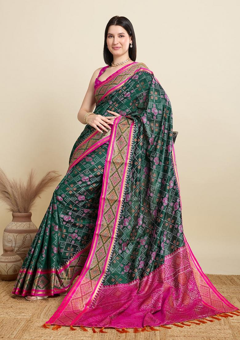 Green Weaving Work Patola Silk Saree Set