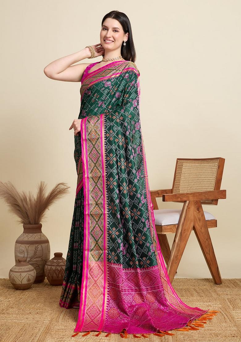 Green Weaving Work Patola Silk Saree Set