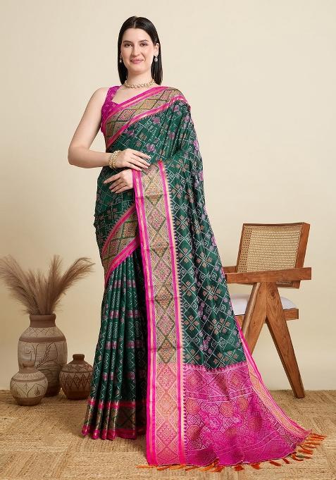 Green Weaving Work Patola Silk Saree Set