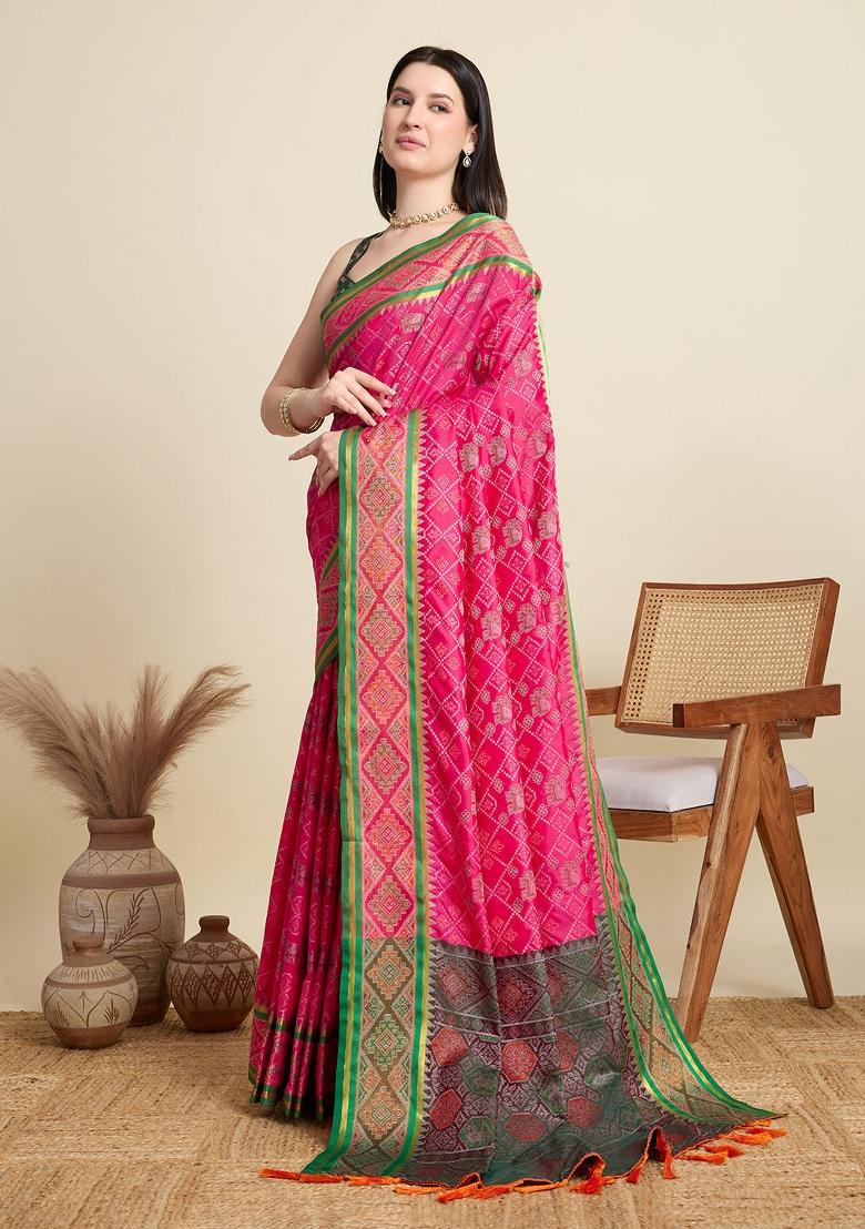 Pink Weaving Work Patola Silk Saree Set
