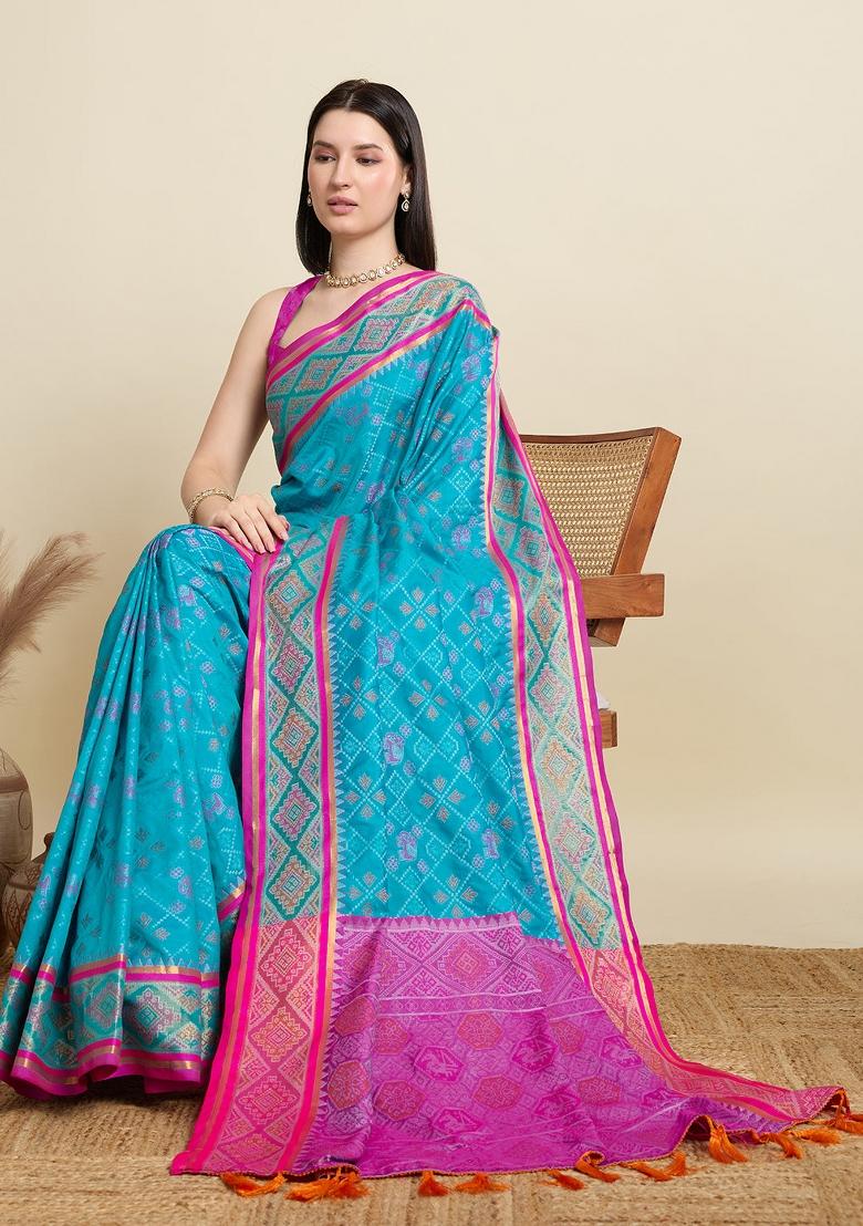 Sky Blue Weaving Work Patola Silk Saree Set