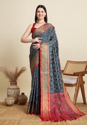 Grey Weaving Work Patola Silk Saree Set