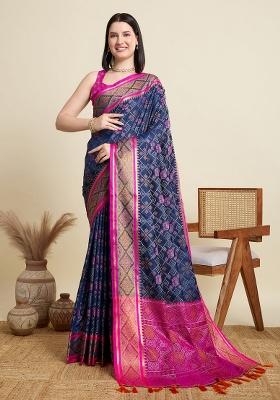 Rayol Blue Weaving Work Patola Silk Saree Set