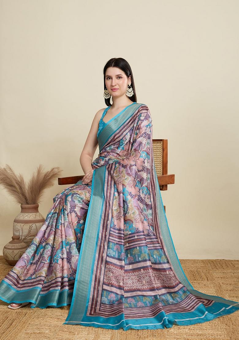 Multi Colour Weaving Work Semi Cotton Saree Set
