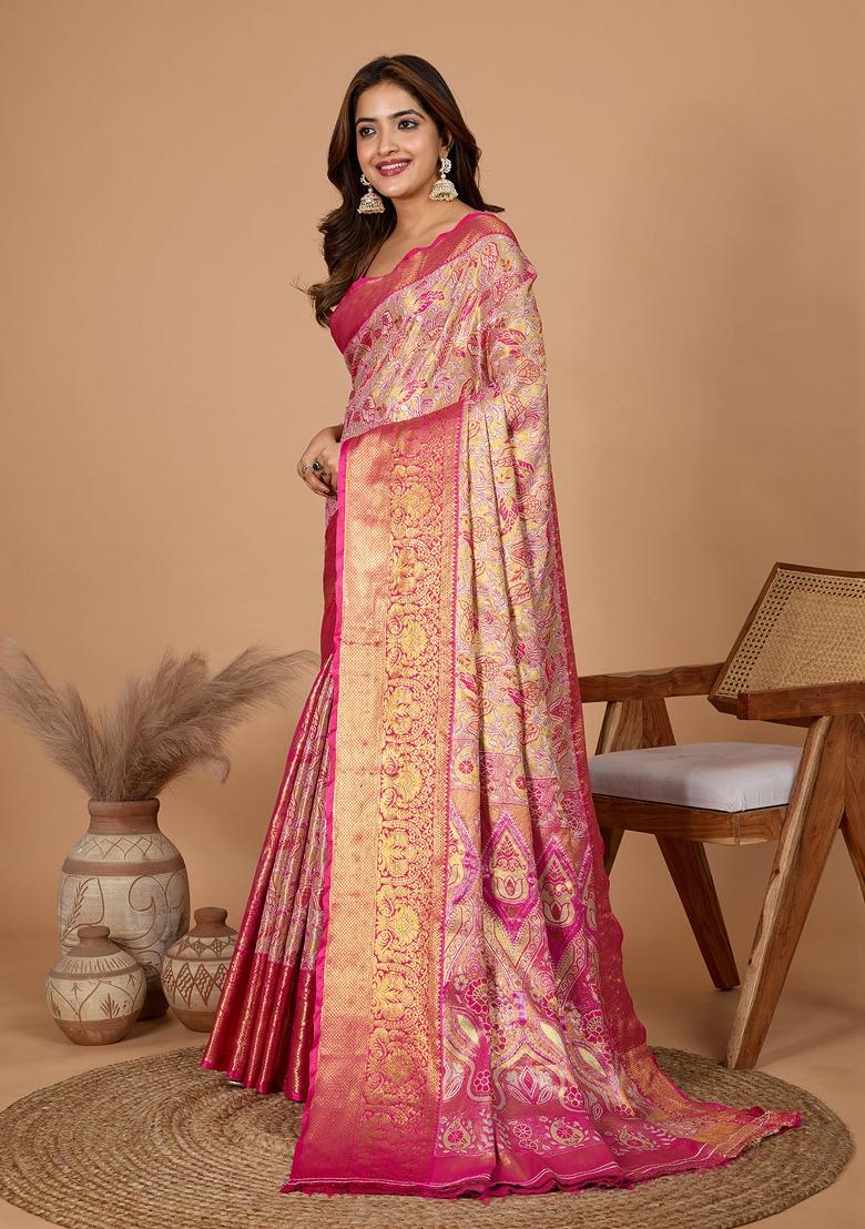Pink Weaving Work Kanjivaram Silk Saree Set