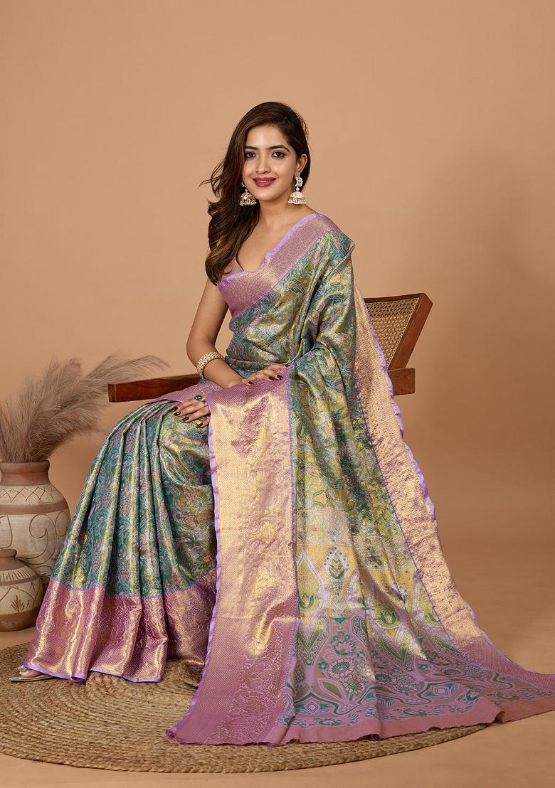Pista Green Weaving Work Kanjivaram Silk Saree Set