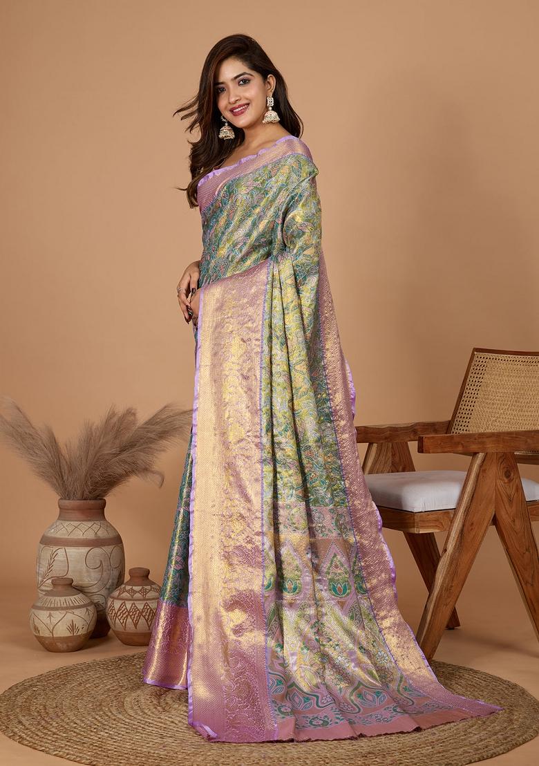 Pista Green Weaving Work Kanjivaram Silk Saree Set