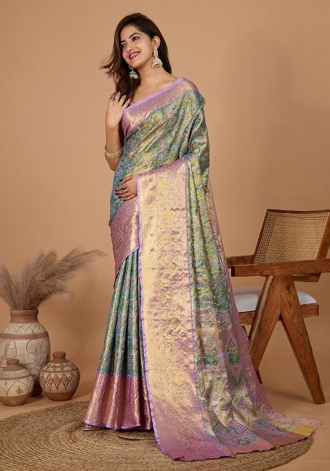 Pista Green Weaving Work Kanjivaram Silk Saree Set