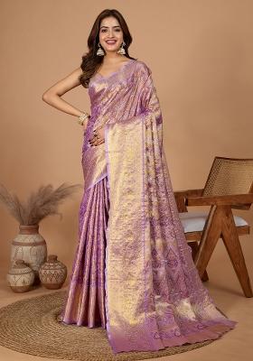Purple Weaving Work Kanjivaram Silk Saree Set