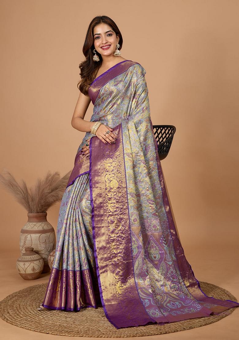 Sky Blue Weaving Work Kanjivaram Silk Saree Set