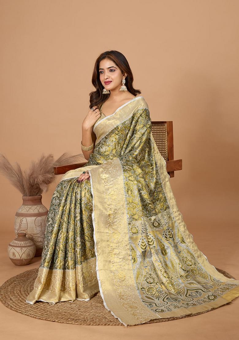 Mahendi Green Weaving Work Kanjivaram Silk Saree Set