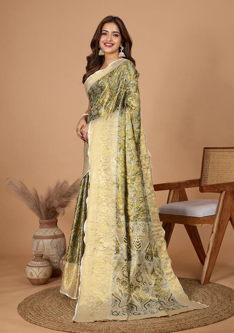 Mahendi Green Weaving Work Kanjivaram Silk Saree Set