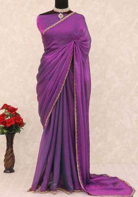 Purple Lace Border Jimmy Choo Saree Set