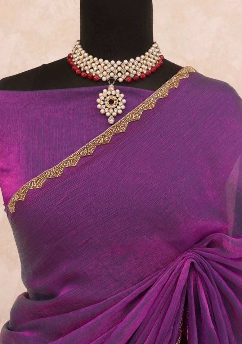Purple Lace Border Jimmy Choo Saree Set