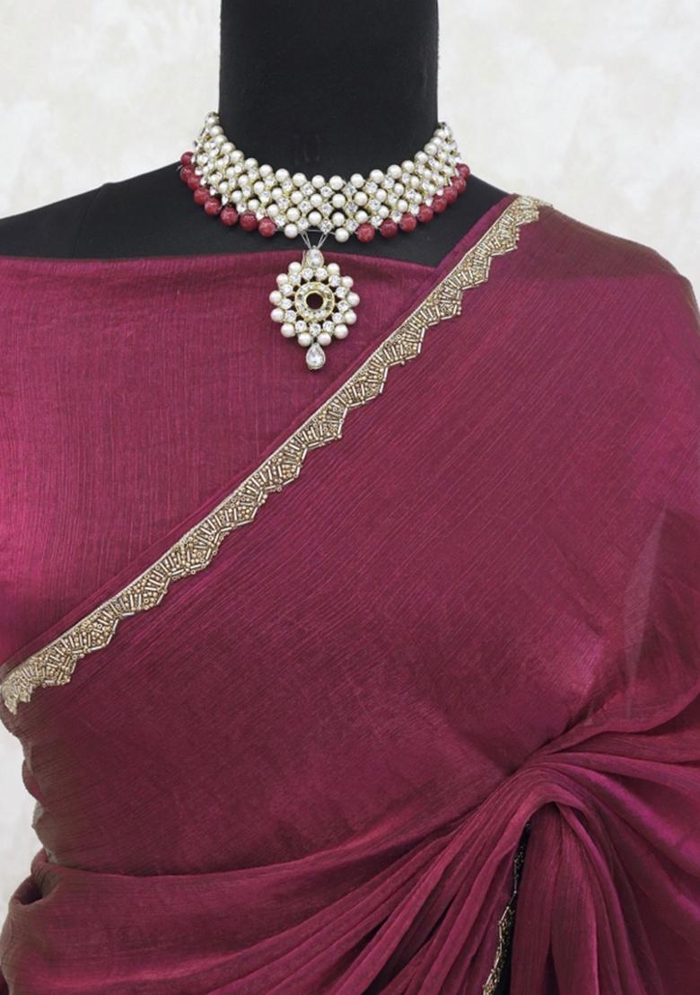 Pink Lace Border Jimmy Choo Saree Set