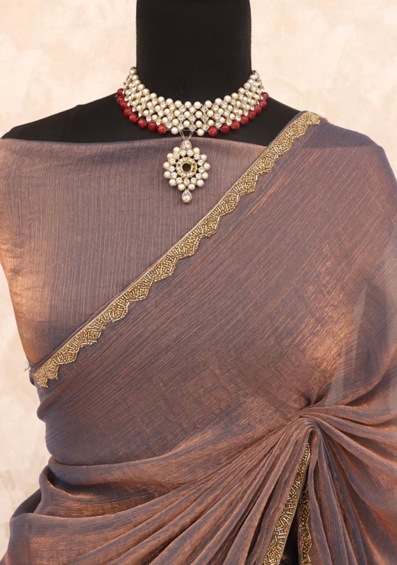 Coffee Brown Lace Border Jimmy Choo Saree Set
