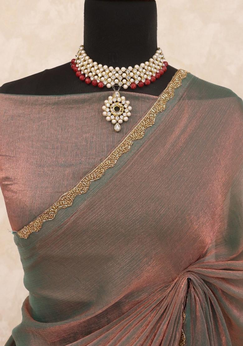 Beige Lace Border Jimmy Choo Saree Set