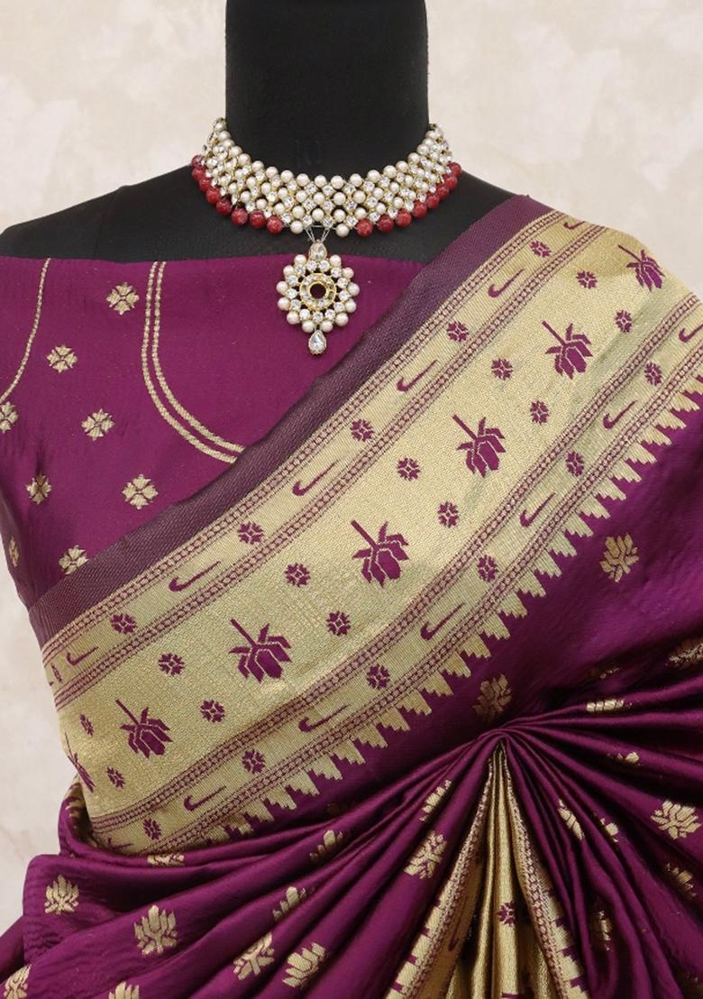 Purple Weaving Work Soft Silk Saree Set