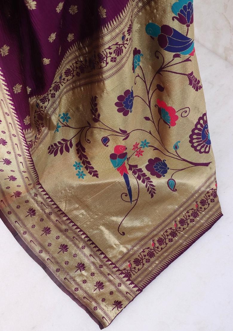 Purple Weaving Work Soft Silk Saree Set