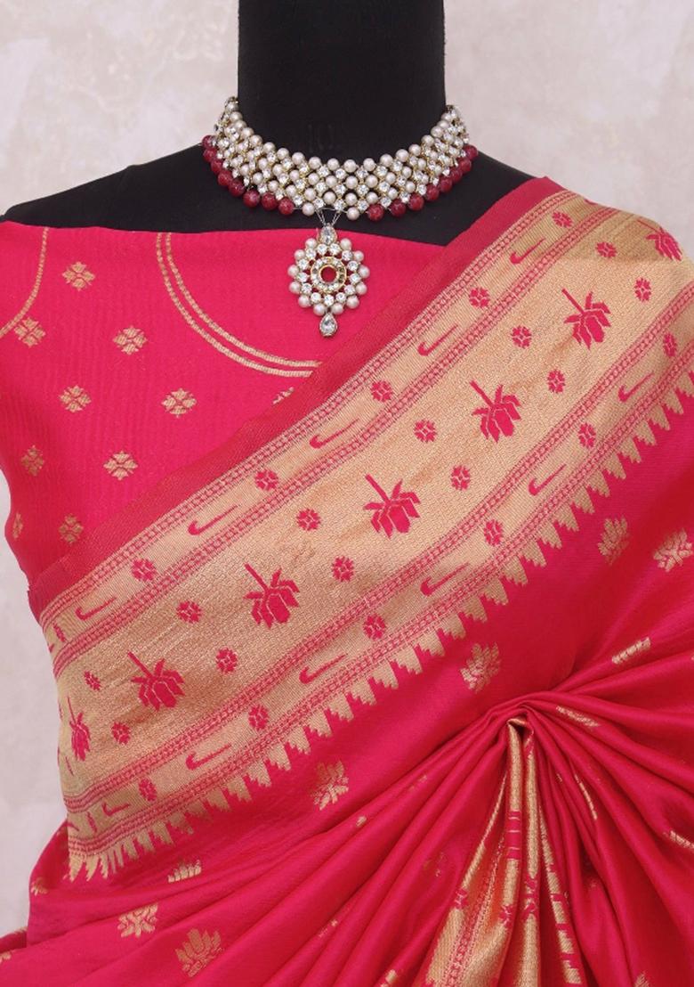 Pink Weaving Work Soft Silk Saree Set