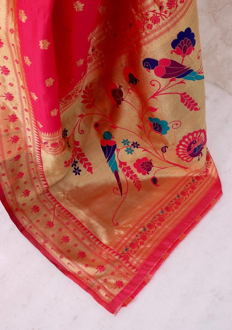Pink Weaving Work Soft Silk Saree Set