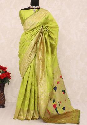 Lemon Green Weaving Work Soft Silk Saree Set