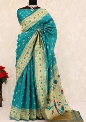 Rama Green Weaving Work Soft Silk Saree Set