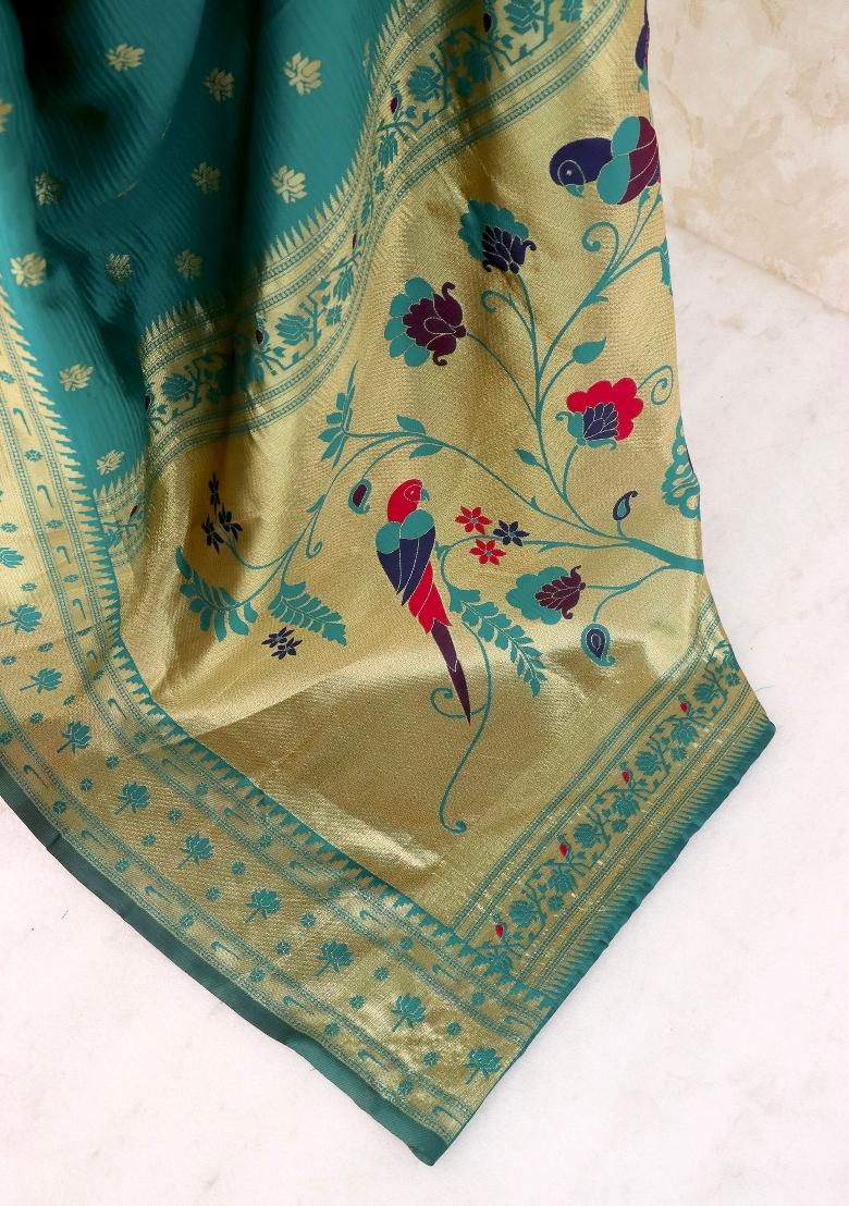 Rama Green Weaving Work Soft Silk Saree Set