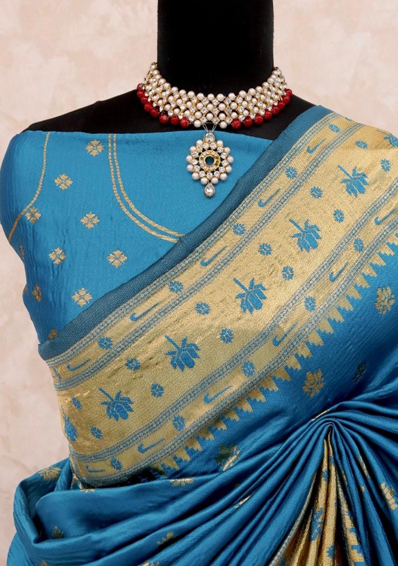 Sky Blue Weaving Work Soft Silk Saree Set