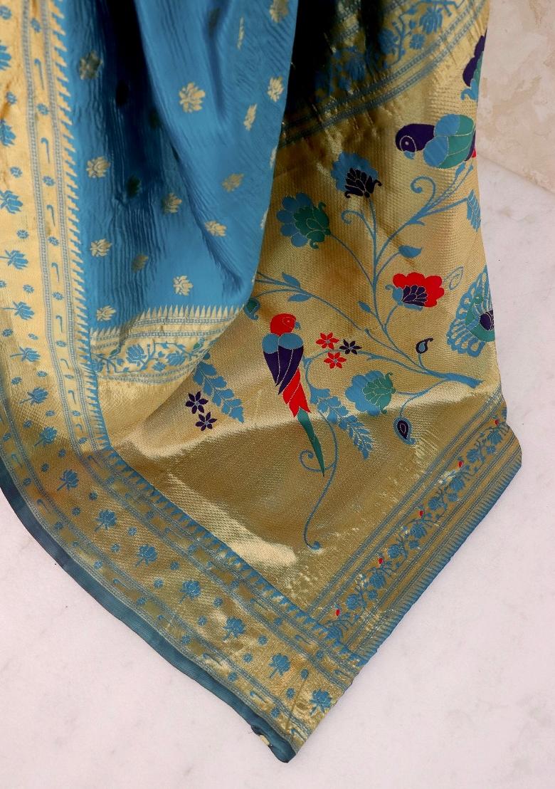 Sky Blue Weaving Work Soft Silk Saree Set