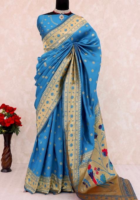 Sky Blue Weaving Work Soft Silk Saree Set