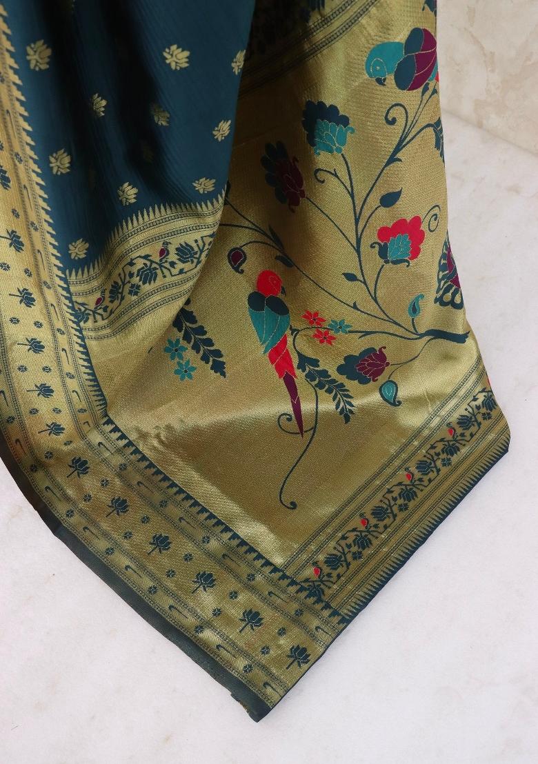 Teal Blue Weaving Work Soft Silk Saree Set