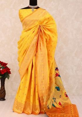Yellow Weaving Work Soft Silk Saree Set