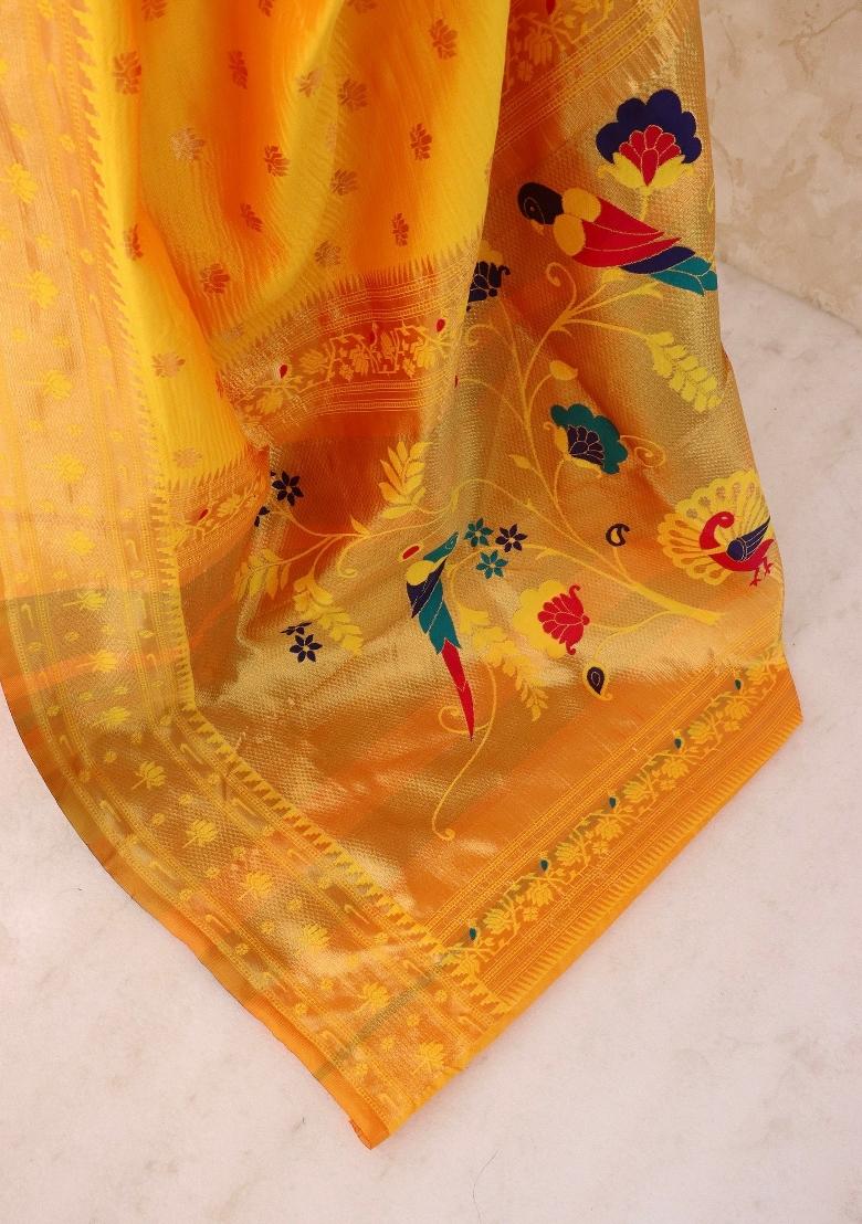 Yellow Weaving Work Soft Silk Saree Set