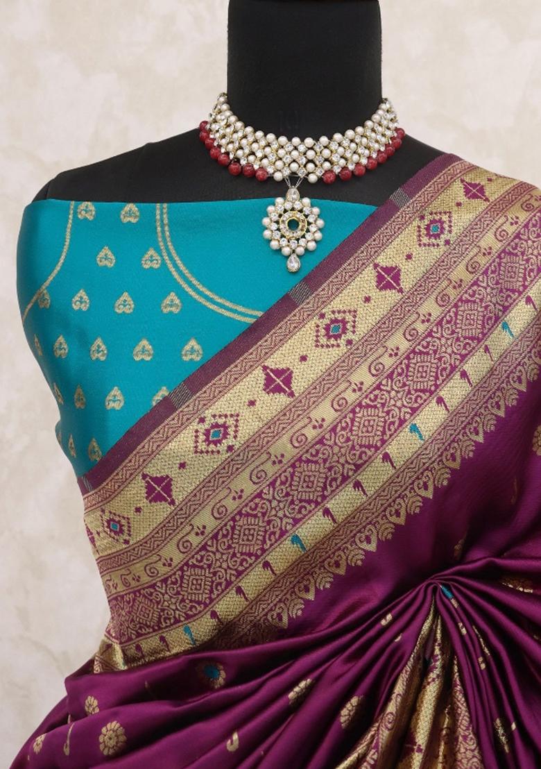 Purple Weaving Work Soft Silk Saree Set