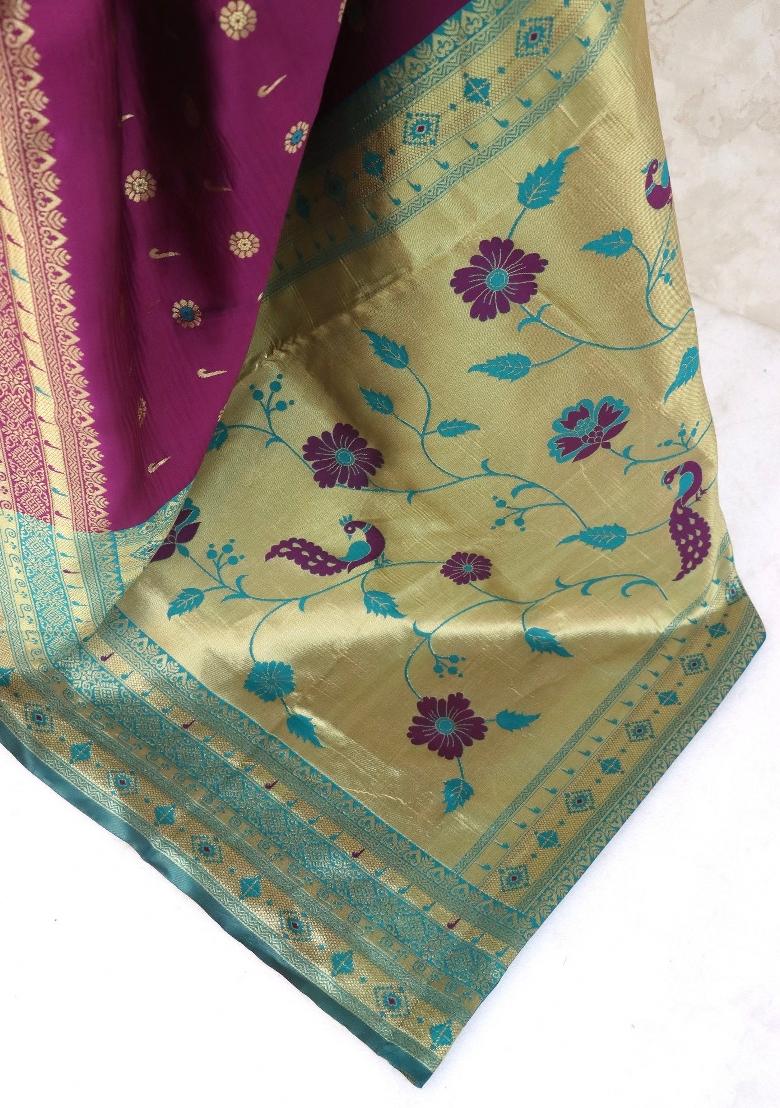 Purple Weaving Work Soft Silk Saree Set