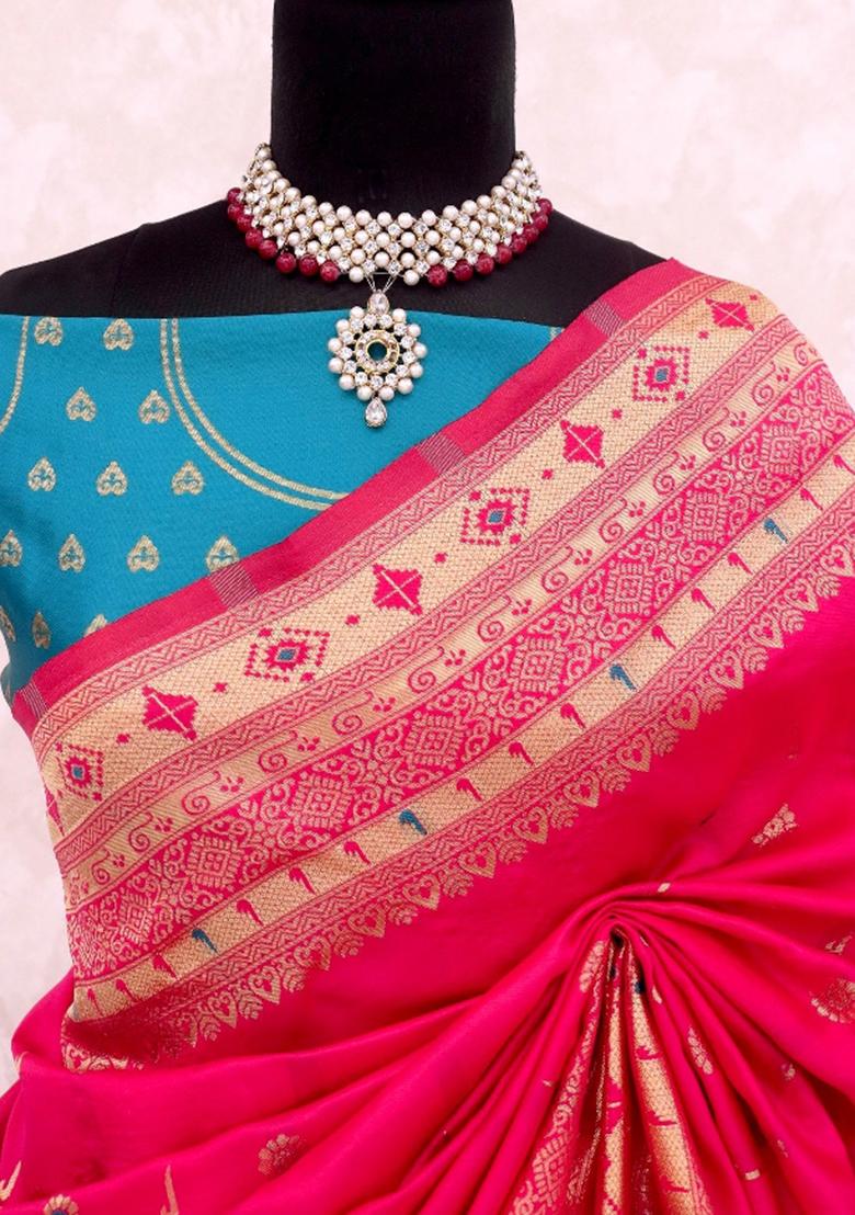 Pink Weaving Work Soft Silk Saree Set