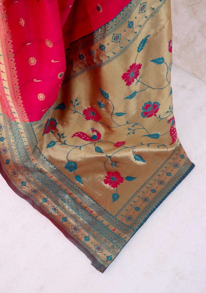 Pink Weaving Work Soft Silk Saree Set