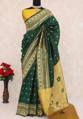 Green Weaving Work Soft Silk Saree Set