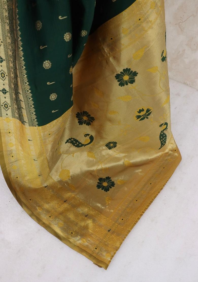 Green Weaving Work Soft Silk Saree Set